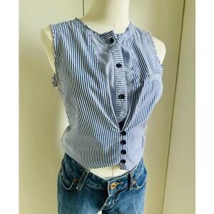 Women's Pinstripe Blouse Size Small/6 Sleeveless Summer Unique Statement Style